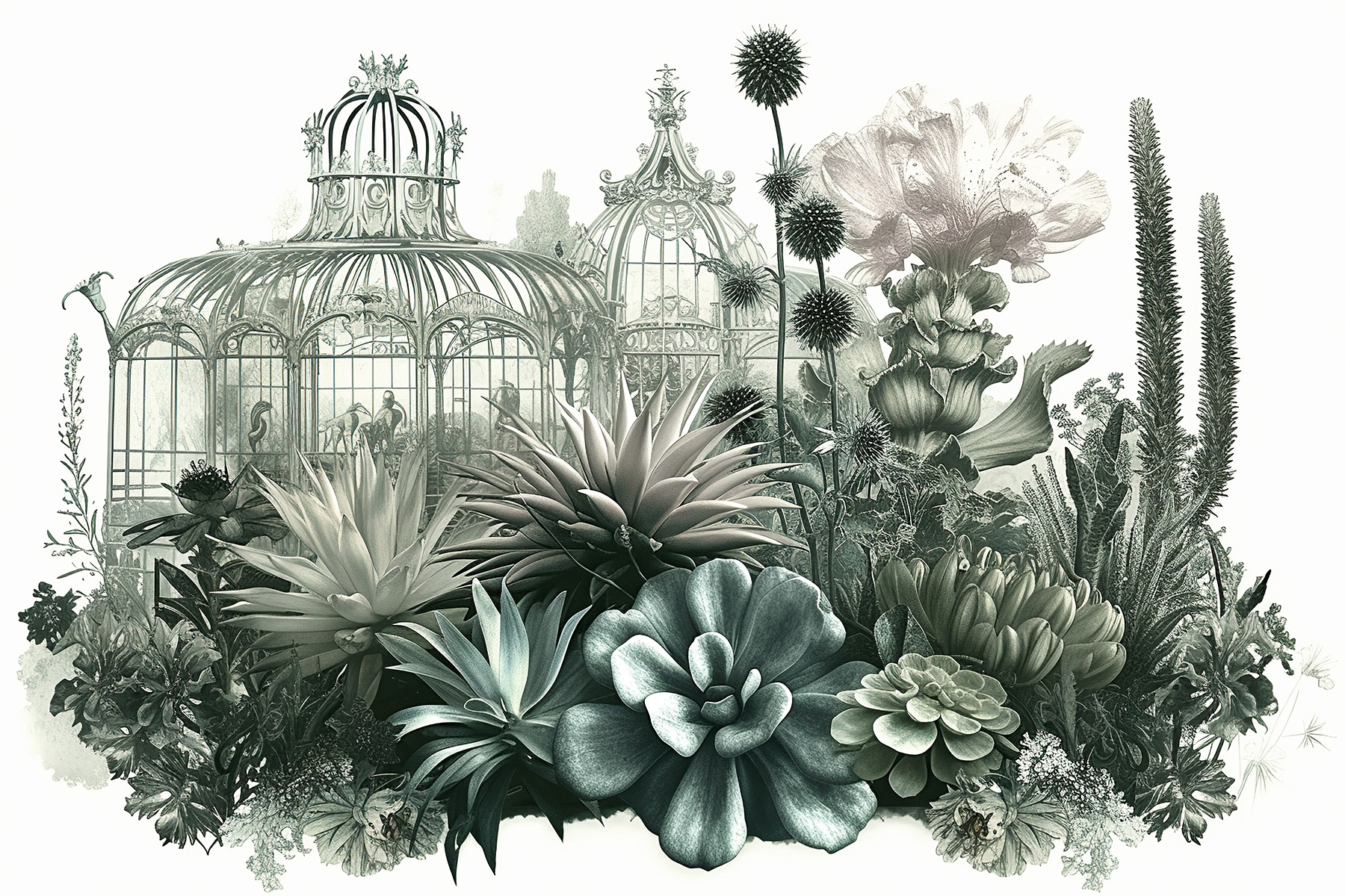 Whimsical succulent garden in dreamy tones